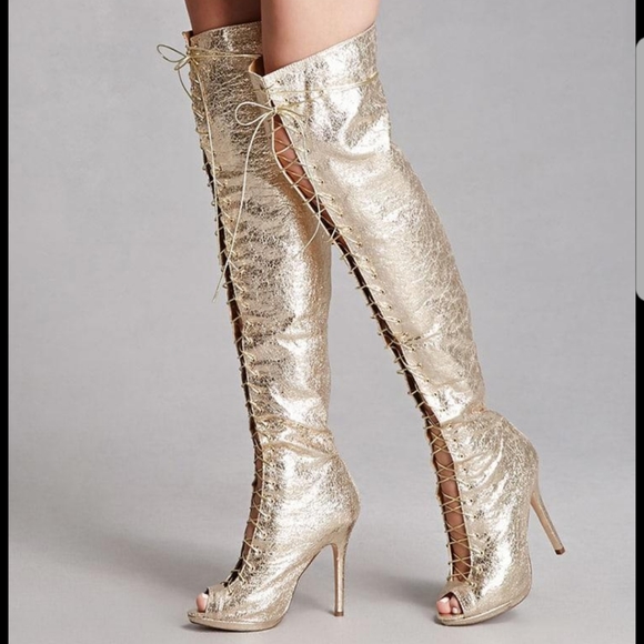 gold lace up heels thigh high